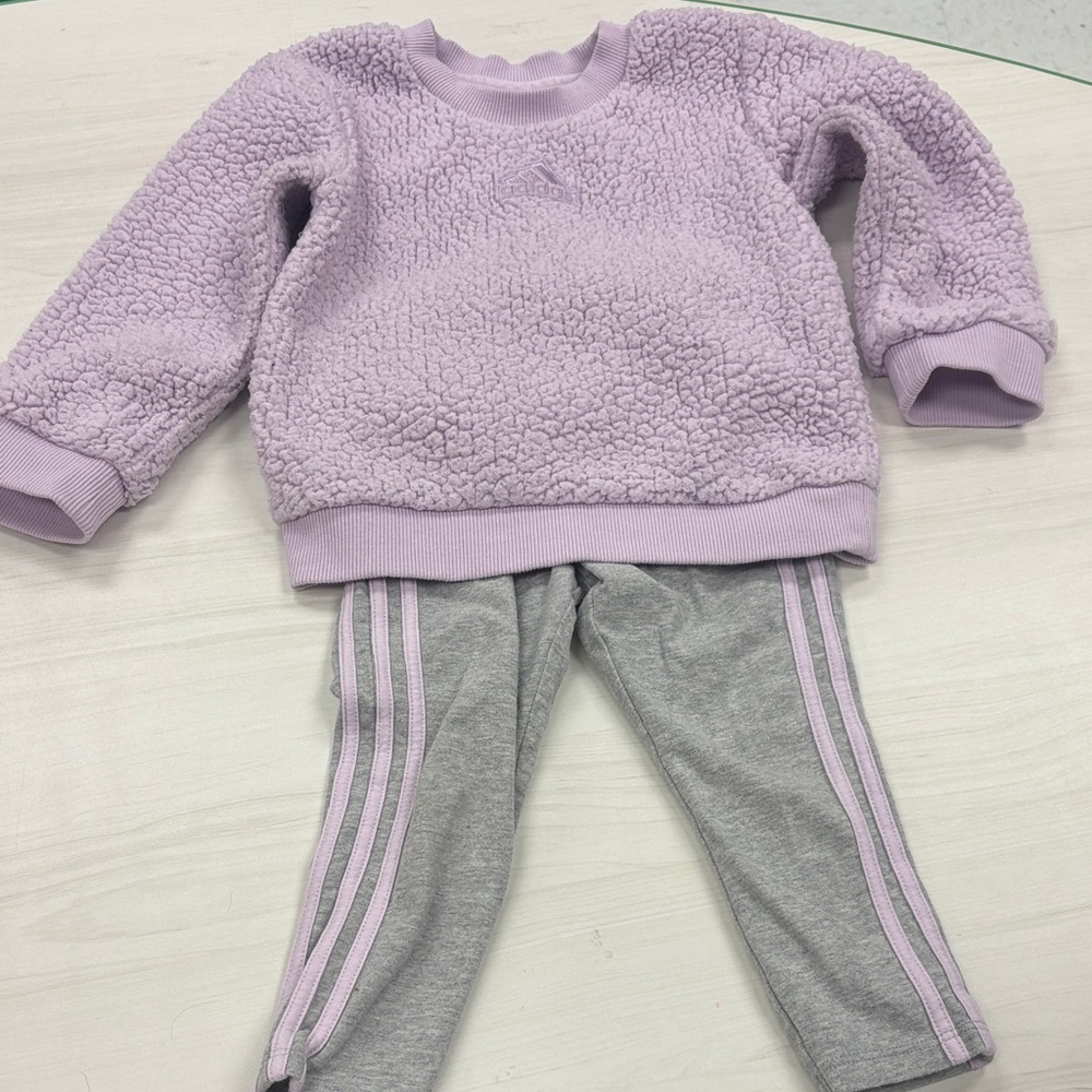 Adidas 24 Month Lavender and Gray Kids Bottoms Set